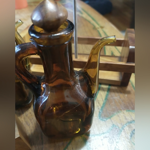 Vintage Retro Amber Condiment Caddy Oil Vinegar Salt and...